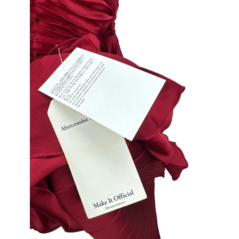 Abercrombie & Fitch Gisele Maxi Dress Medium Wine Red One Shoulder Pleated NWT